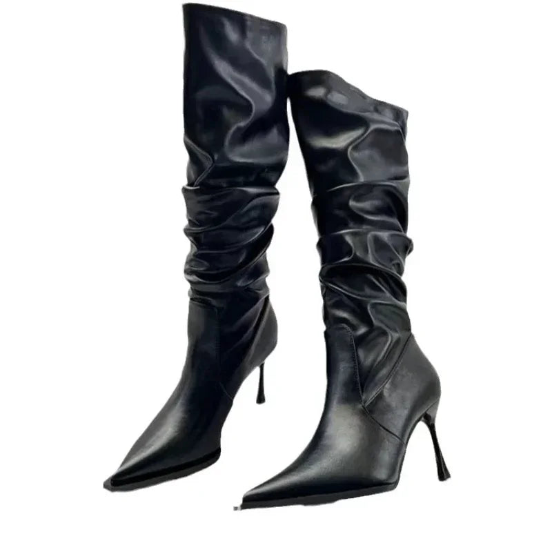 Eleganza - Sexy Winter Women High Boots Fashion Pointed Toe Stiletto Heel Long Boots Ladies Elegant Knee High Boots Shoes Botas De Mujer