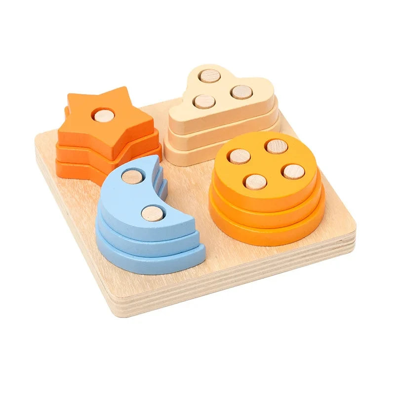 Montessori Wooden Block Toys Children Geometric Shape Color Sorter Block Puzzles Toddler Sorting Math Bricks Stacking Toys