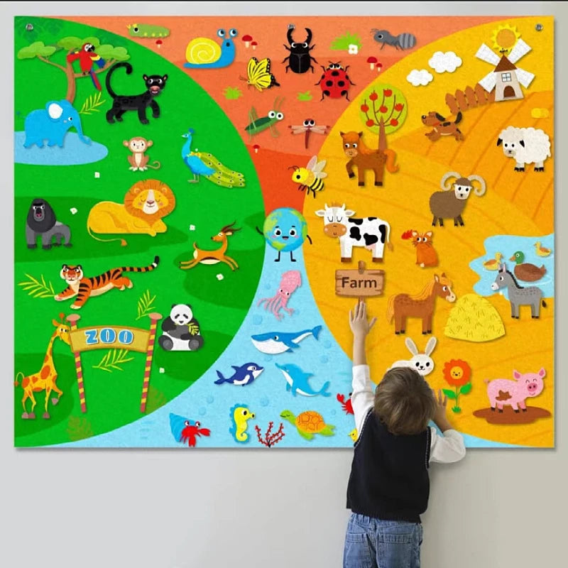 Farm Animals Felt Story Board Set Storytelling Early Learning Interactive Play Kit Wall Hanging Puzzle Toys for Toddlers Gifts