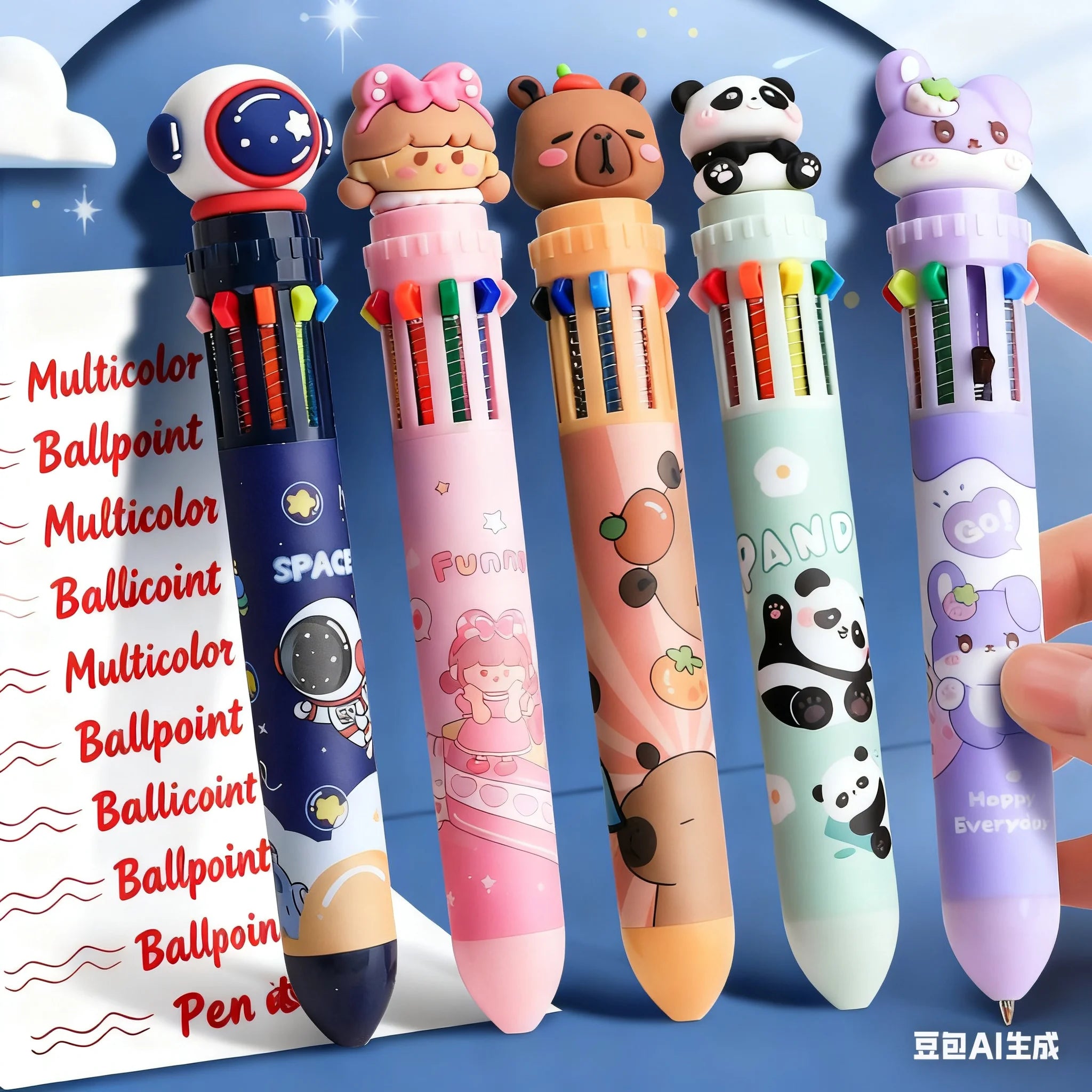 10 color ballpoint pens cartoon cute creative multi-color ballpoint pens press type color multifunctional pens, portable gifts