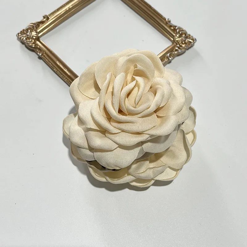 Rosabella - French Fabric Rose Flower Hair Claw Clips For Women Girls Hair Clip Barrette Hairpins Hair Clamps Headwear Hair Accessories Gift