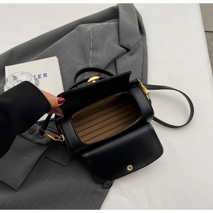 AVEN - 
Classic Black Shoulder Bag Women's Versatile Retro Crossbody Square Bags 2024 New Large Capacity Textured Leather Flap Handbags