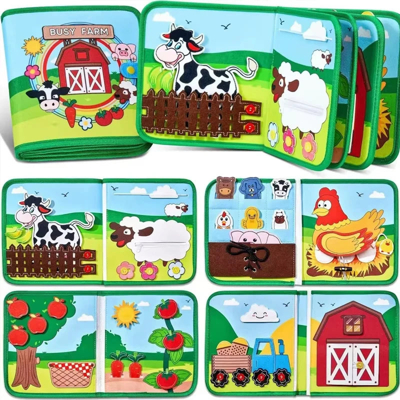 Montessori Toys Busy Book for Toddlers Farm Animal Storytelling Busy Board Kids Fine Motor Early Education Toys Travel Gifts