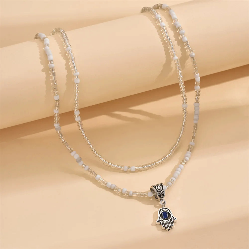 BEADY - 
Cute Small Hand Pendant White Rice Beads Anklets For Women Silver Color Foot Chain Ankle Bracelet Beach Jewelry Summer Accessory