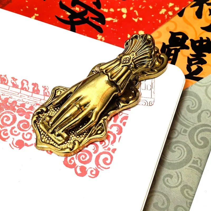 Fromthenon Gold Color Vintage Notebook Clip Hand Shaped Book Clip Metal Gilded Hand Sleeve Book Decoration Storage Clip