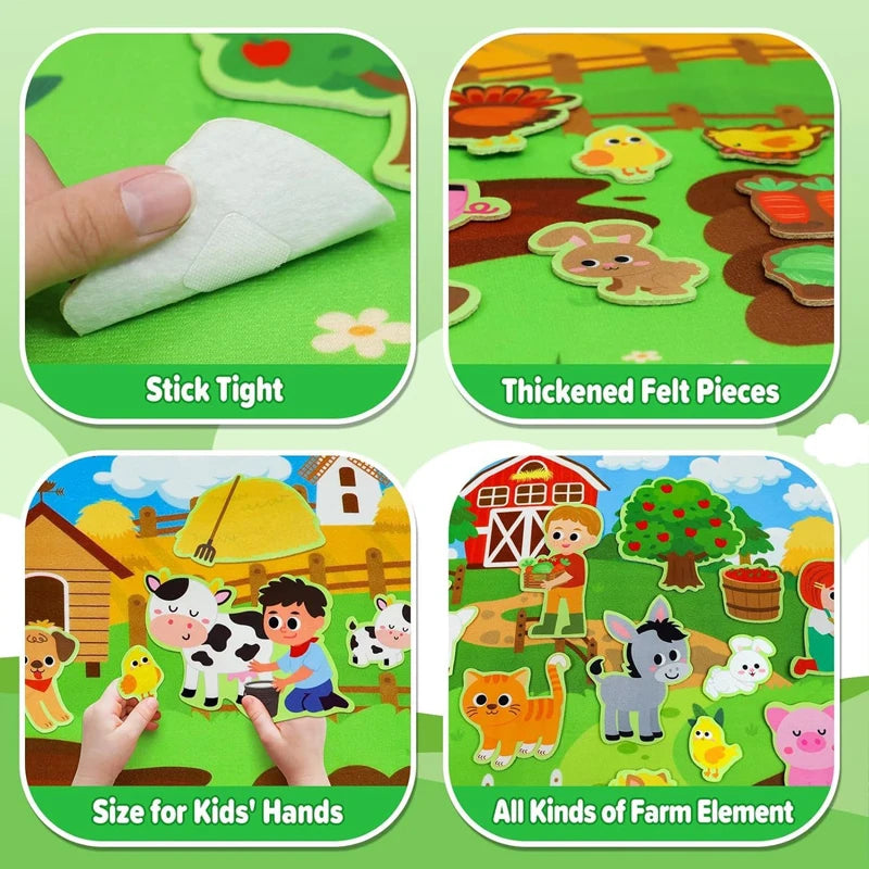 Farm Animals Felt Story Board Set Storytelling Early Learning Interactive Play Kit Wall Hanging Puzzle Toys for Toddlers Gifts
