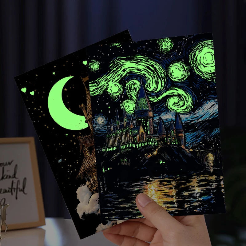 4PCS Glow in Dark Scratch Paper Animals Cards Magic Painting Art with Stylus Stress Relief Drawing Toy DIY Craft Kids Adult Gift