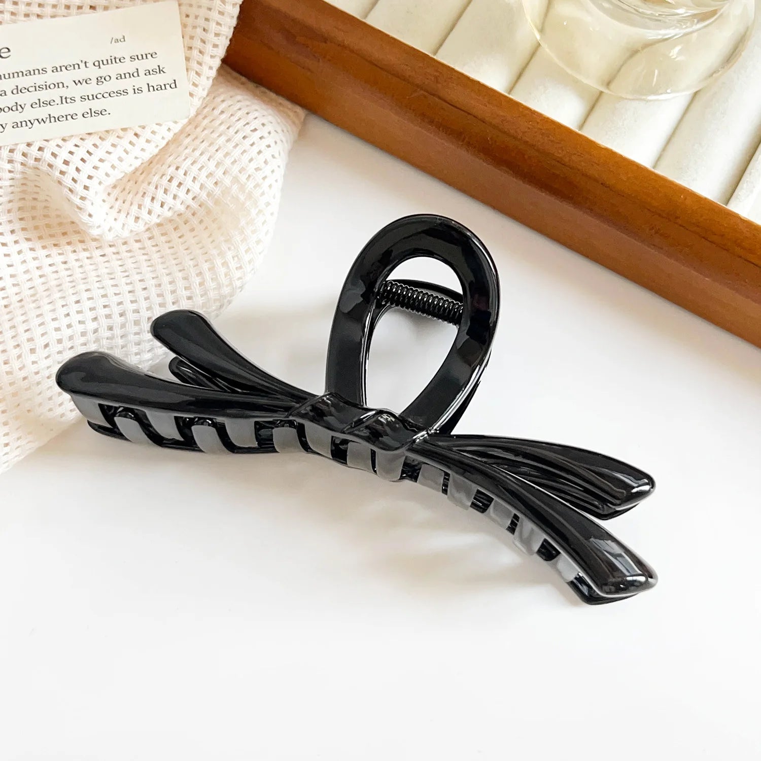 Bowrella - Korean Large Ribbon Hair Claw Crab Barrettes For Women Girls Sweet Acrylic Shark Bow Hair Clip Hairpin Ponytail Hair Accessories