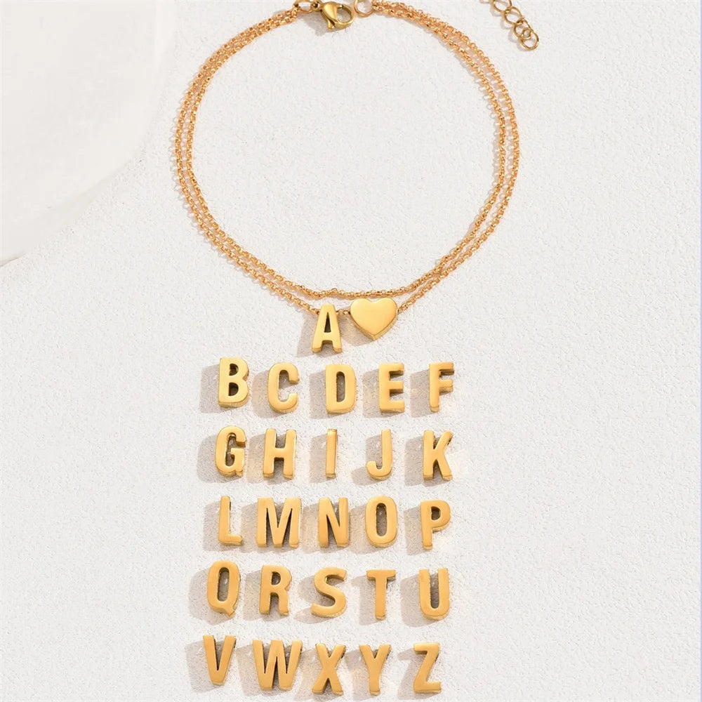 BOHOLYX - 
Boho 26 Letters A-Z Stainless Steel Chain Anklets For Women Simple Heart Ankle Bracelet Anklet Beach Jewelry Summer Accessories