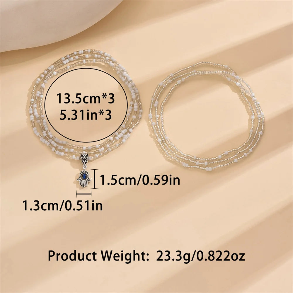 BEADY - 
Cute Small Hand Pendant White Rice Beads Anklets For Women Silver Color Foot Chain Ankle Bracelet Beach Jewelry Summer Accessory