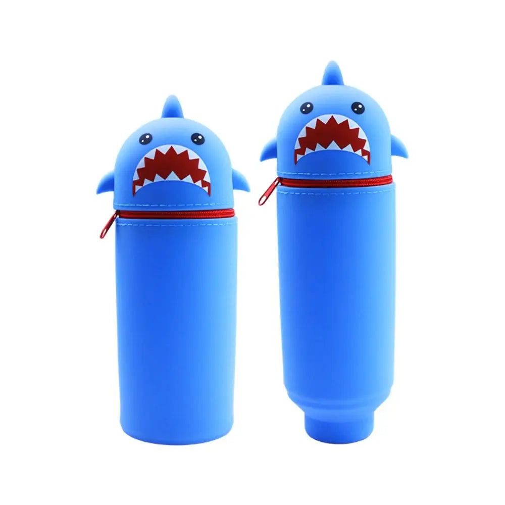 1pc Cartoon Foldable Pencil Case Silicone Dirt Resistant Pen Container Animal Shape Rabbit Shark Pen Box for Students