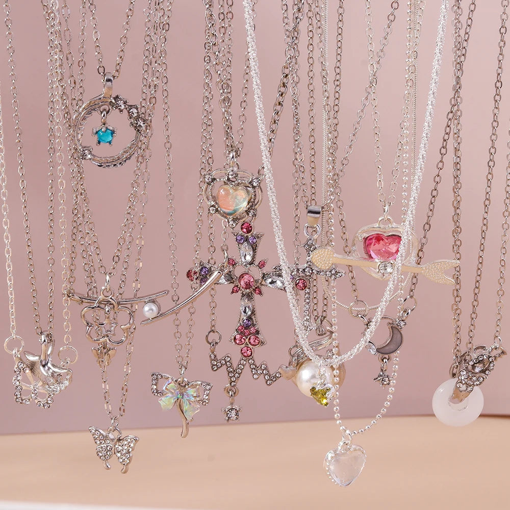 Aurivelle - Y2K Crystal Butterfly Heart Necklace Fashion Kpop Shiny Clavicle Chain Necklaces for Women Girls New Trend Party Gifts Jewelry