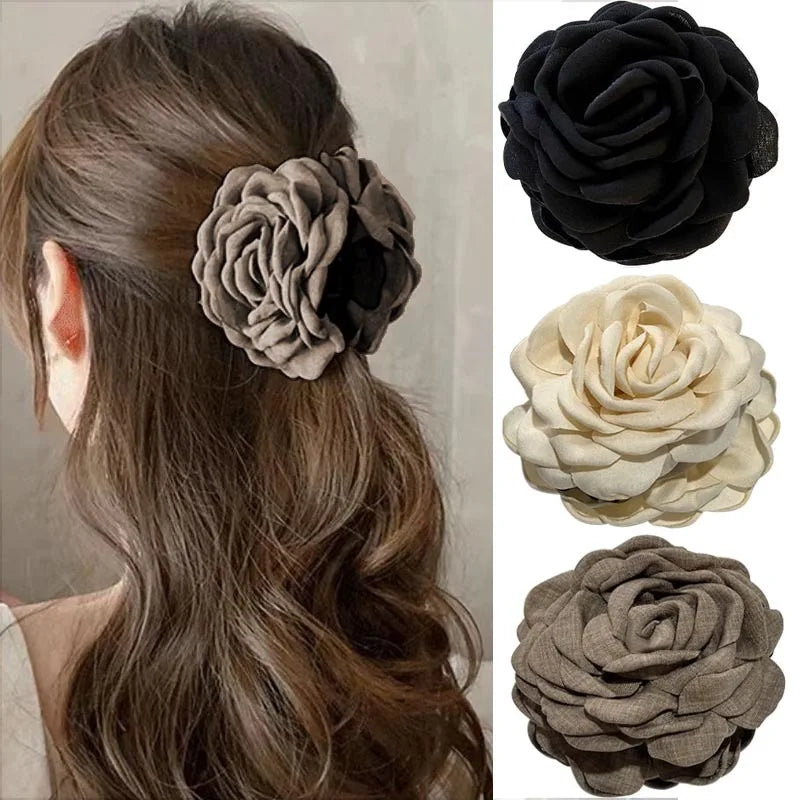 Rosabella - French Fabric Rose Flower Hair Claw Clips For Women Girls Hair Clip Barrette Hairpins Hair Clamps Headwear Hair Accessories Gift