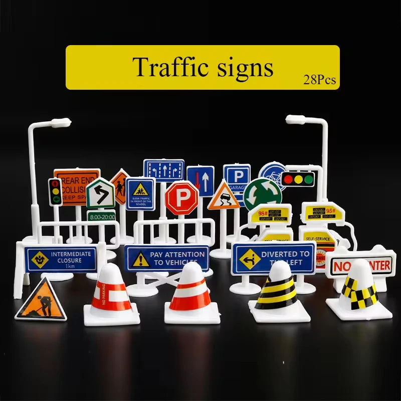 Safety Education Simulation Traffic Lights Toys Toddlers Signpost Gas Station Indicator Warning Car Model Kids Pretend Play Toys