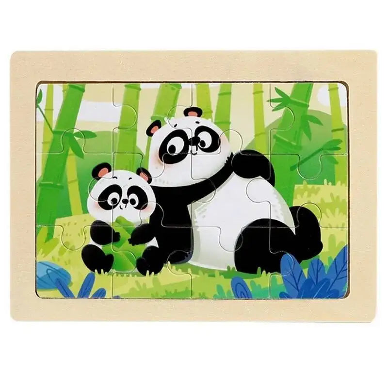 12piece Baby Wooden 3D Puzzle Cartoon Animal Dinosaur Intelligence Jigsaw Wooden Puzzle Game Educational Toys for Children