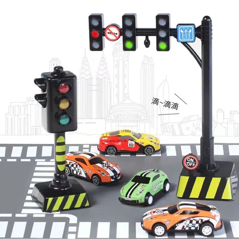 Safety Education Simulation Traffic Lights Toys Toddlers Signpost Gas Station Indicator Warning Car Model Kids Pretend Play Toys