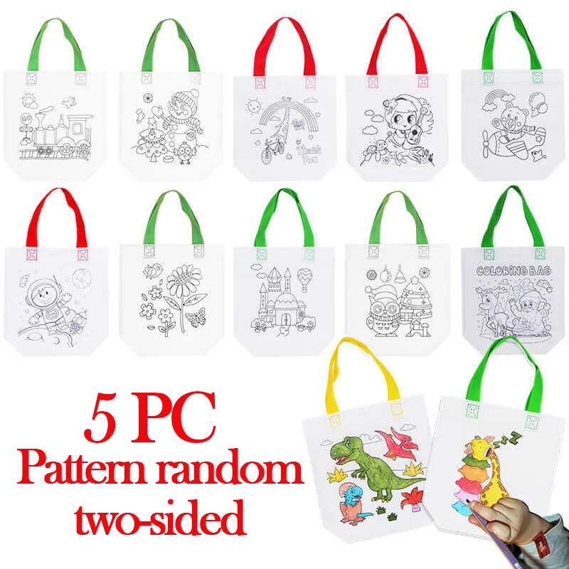 1-10pcs Sets DIY Graffiti Bag with Markers Handmade Painting Non-Woven Bag for Children Arts Crafts Color Filling Drawing Toys