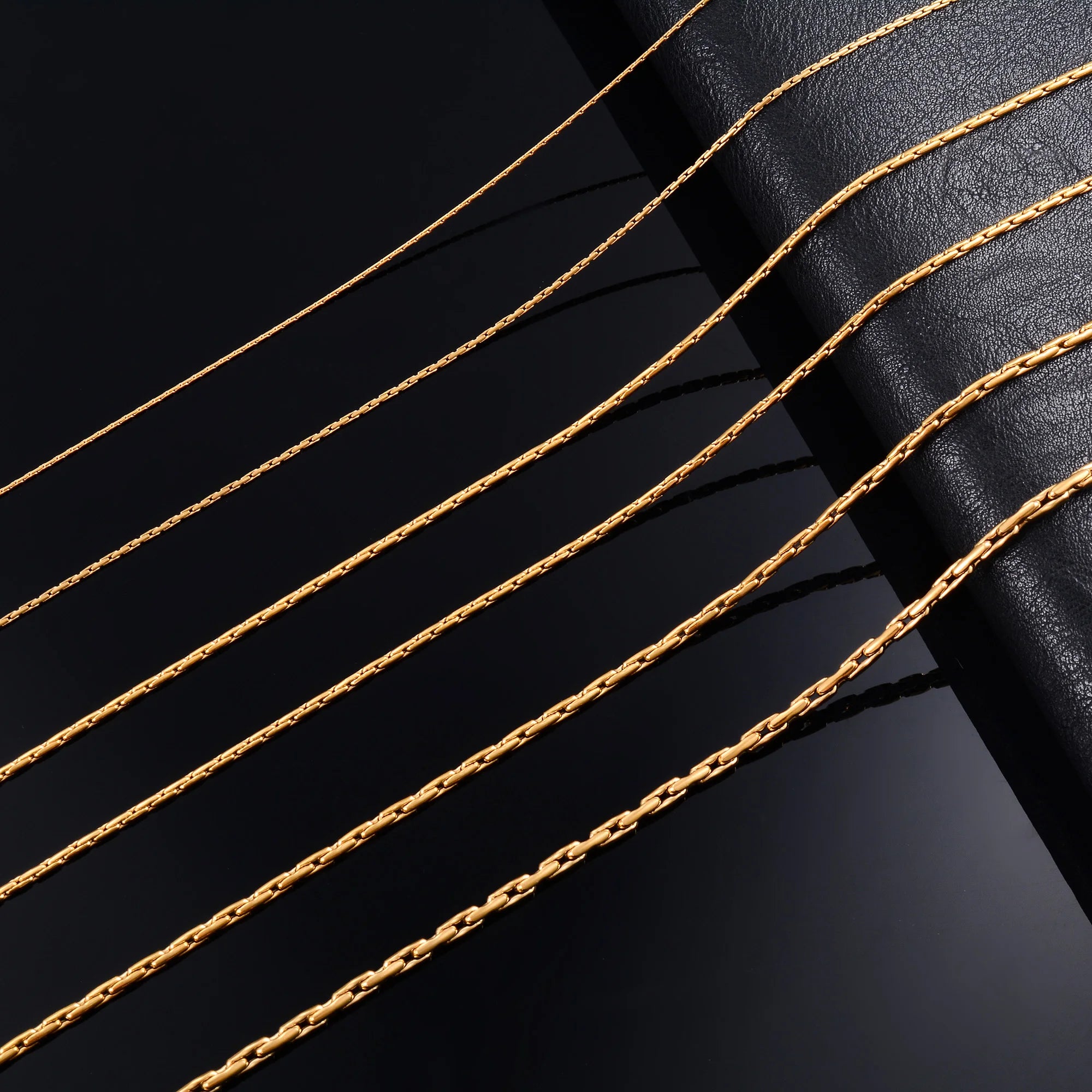 Aurielle - Gold Color Plated Thin Necklace Link Cable Chain 316L Stainless Steel Jewelry Accessories on Neck for Women Ladies Choker Gift
