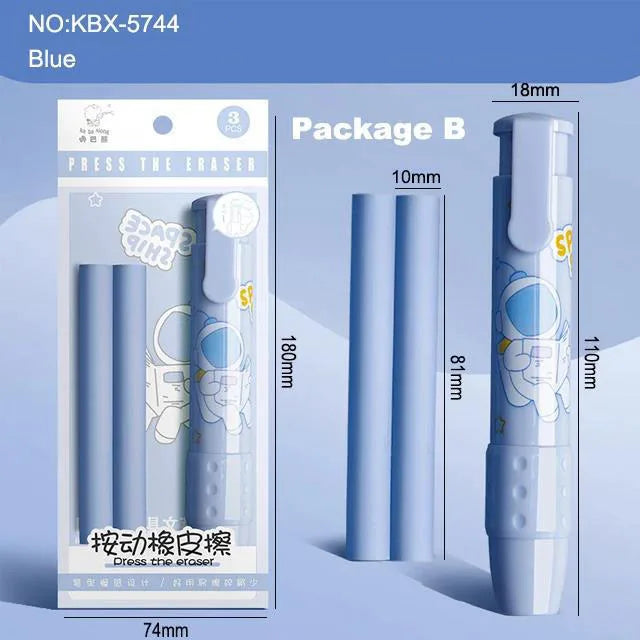 Cute Cartoon Pressing Pencil Eraser Pen Type Rubber Stationery Replaceable Eraser Core for Kids Writing Supplies Soft Art Eraser