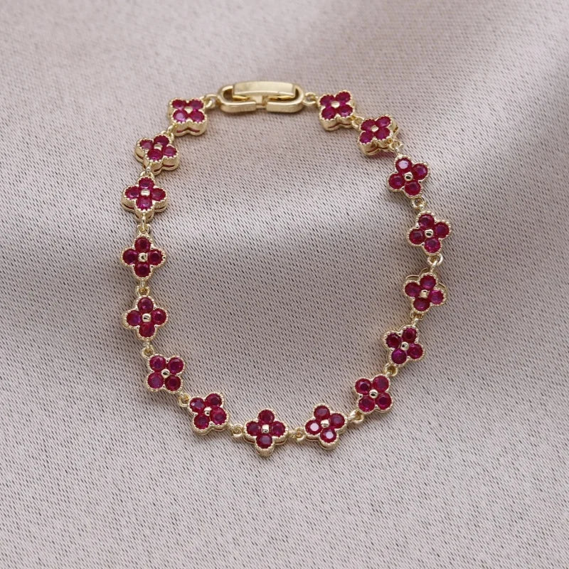 Florivra - Korean new design fashion jewelry 14K gold plated luxury blue zircon flower bracelet elegant women's daily work accessories