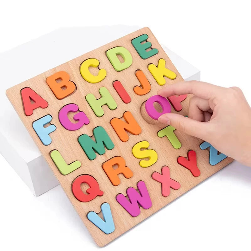 Toddlers Wooden Puzzle Montessori Baby Toys ABC Alphabet Number Shape Matching Board Game Preschool Educational Toy for Kids 2-4