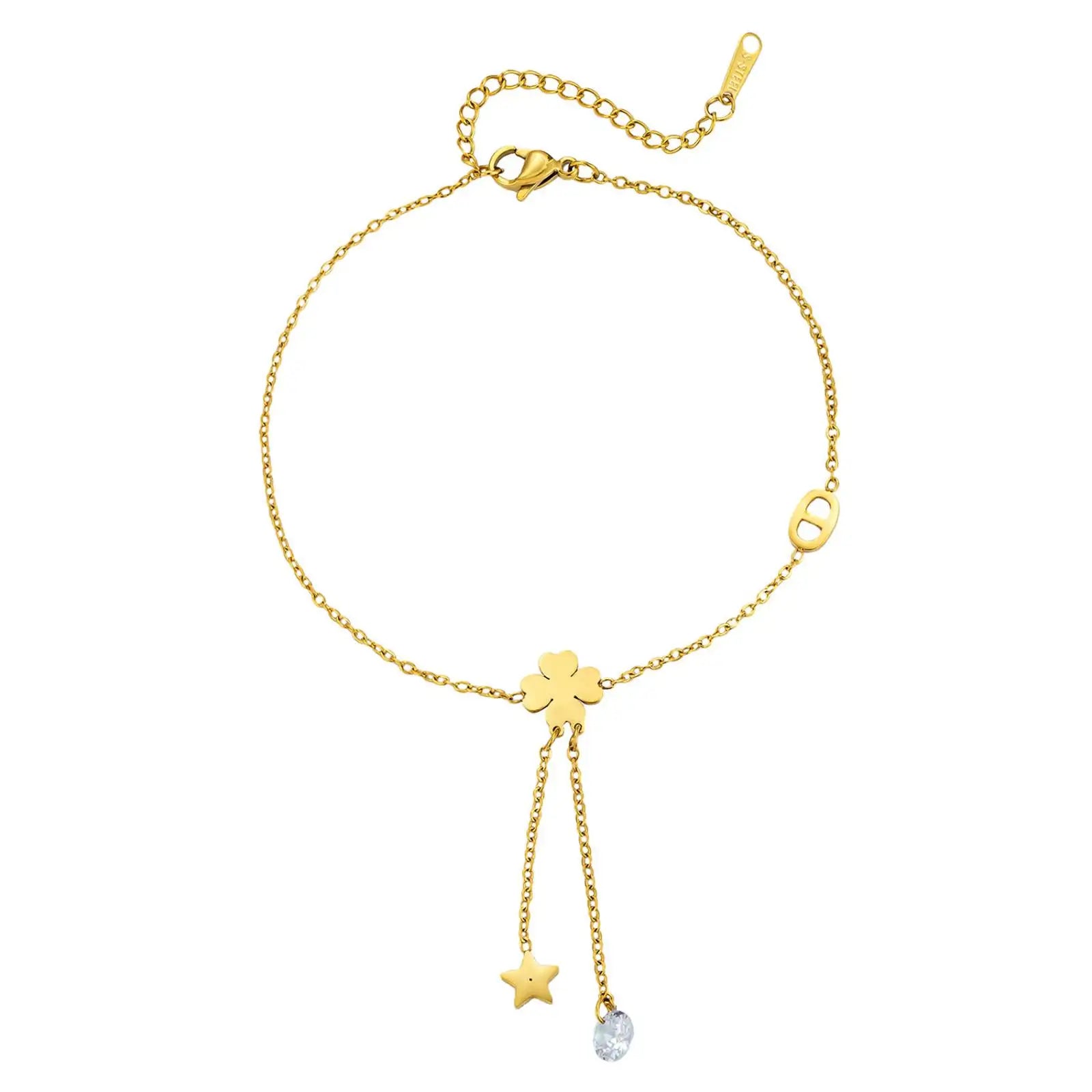 Charmora - Lucky Four Leaf Clover Pig Nose Ankle for Women Girls Gifts Gold Color Foot Chain Stainless Steel Jewelry Accessories