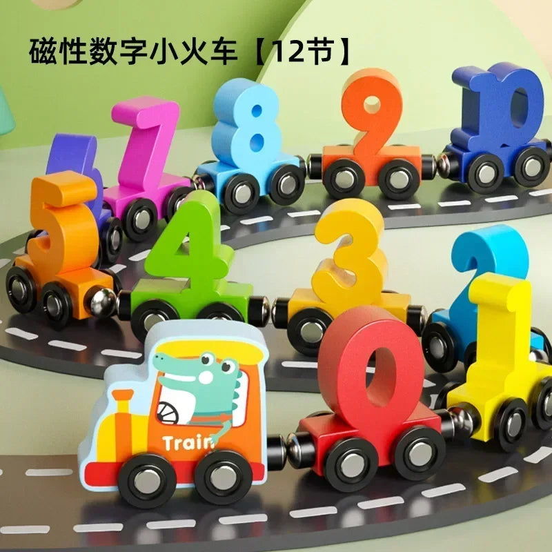 12PCS/Sets Magnetic Digital Train Colorful Cognition Wooden Toy Learning Car Montessori Children's Assembly Educational Toys