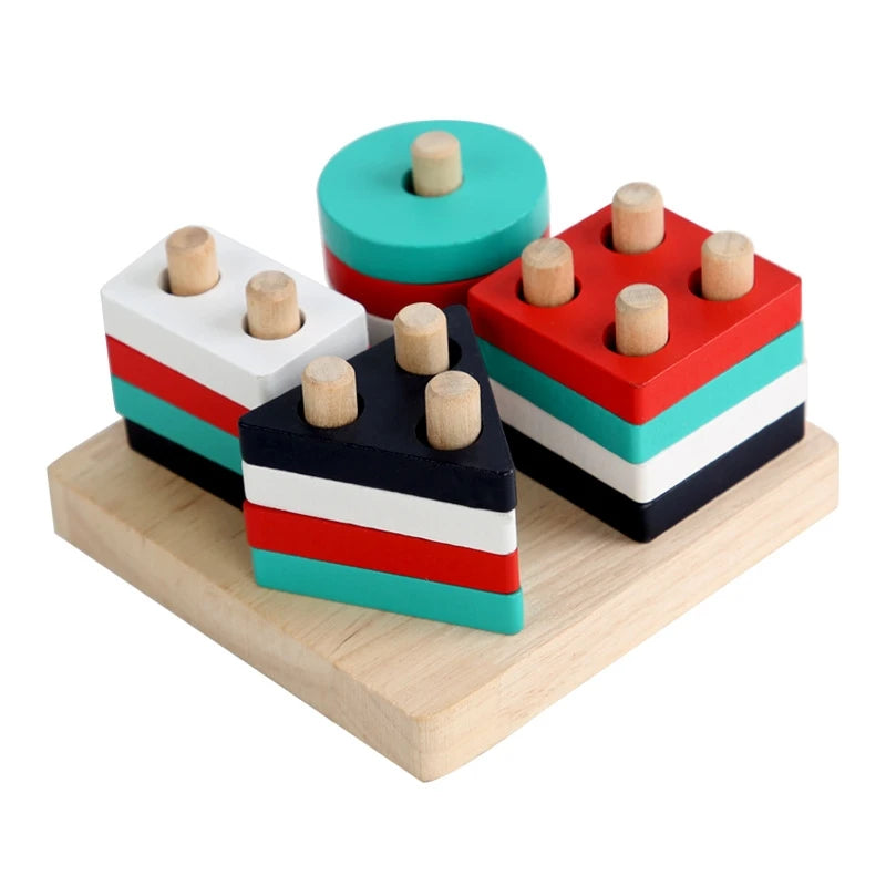 Montessori Wooden Block Toys Children Geometric Shape Color Sorter Block Puzzles Toddler Sorting Math Bricks Stacking Toys
