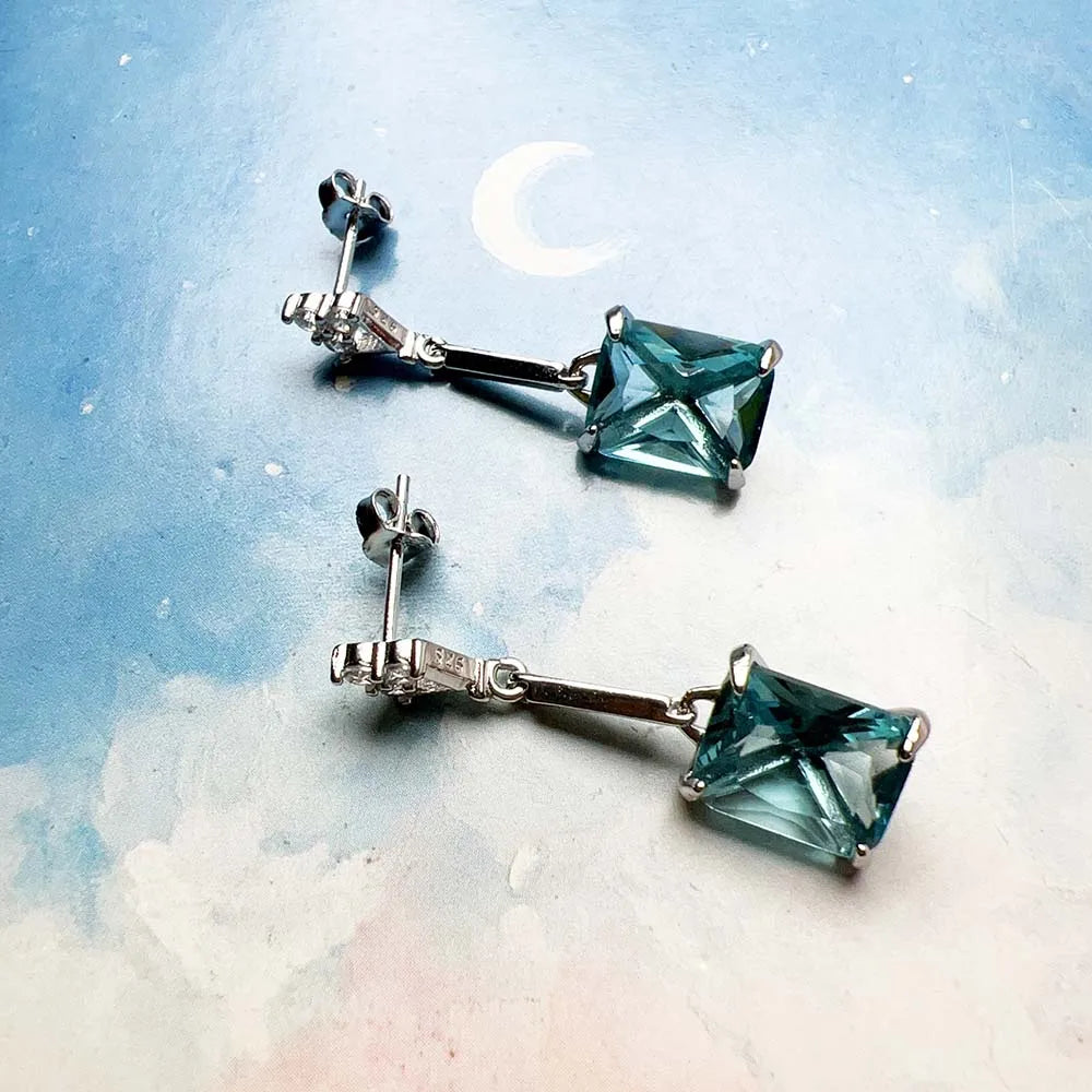 AQUARIS - 
Drop Earrings Square Aquamarine Europe Style Fine Jewelry Trendy Gift For Women In 925 Sterling Silver
