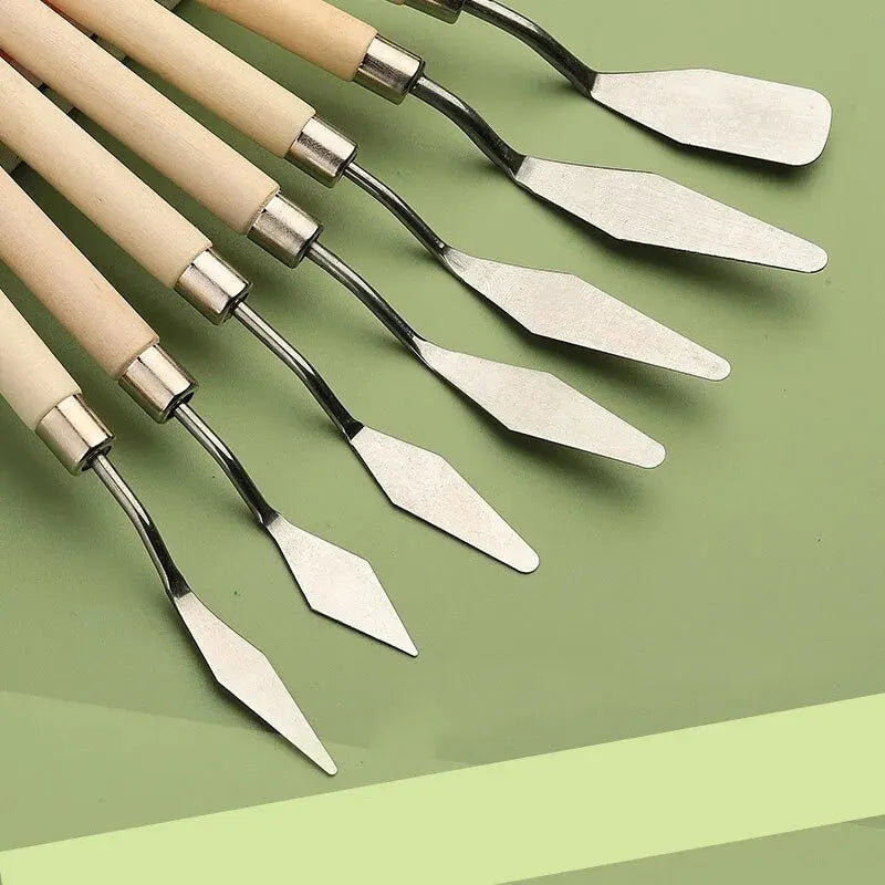 7 pcs Palette Knife Set, Stainless Steel Spatula Painting Knives, Wooden Handle Painting Pallet Knife Set for Oil Painting Kit