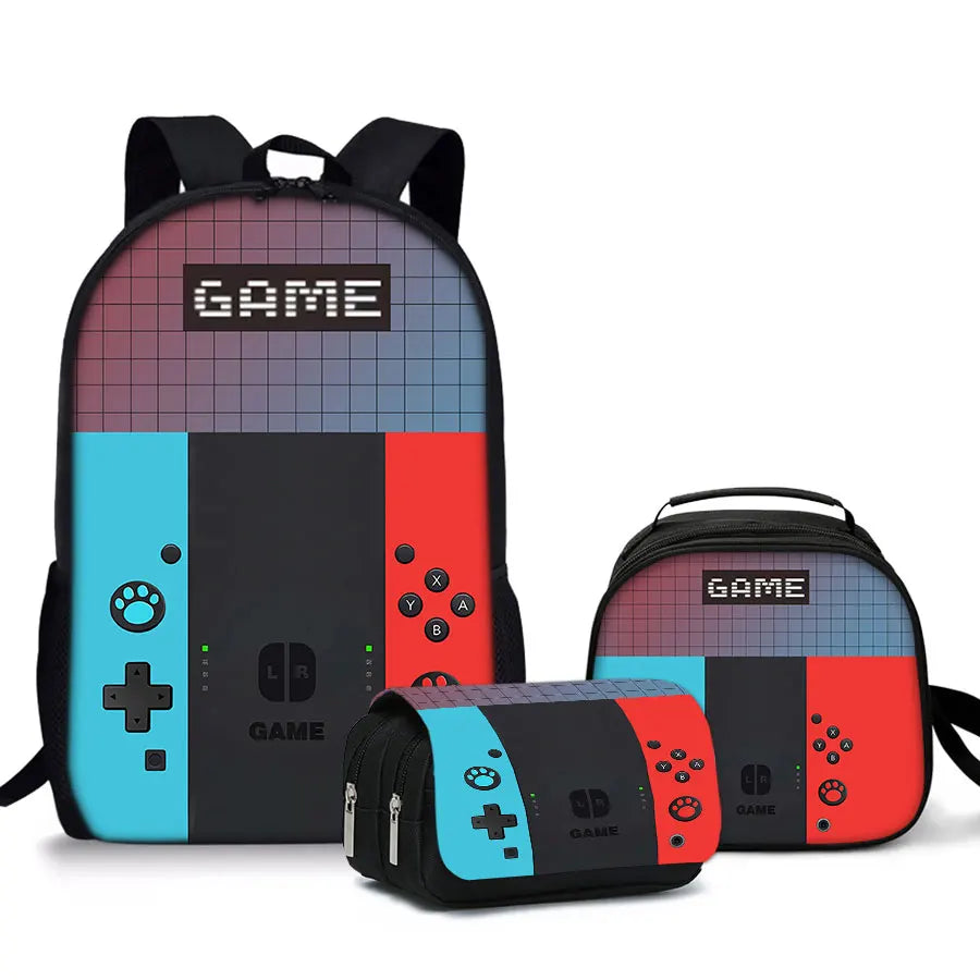Hoter - 3 Pcs Set Games Console Simple Style Lightweight Boys/Girls Gift 3D Cartoon Big Capacity Teens Laptop Backpack Women Men