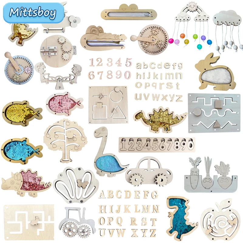 Busy Board Dinosaur Animal DIY Wooden Accessories Early Learning Toys Busy Board Matching Board Handmade Puzzle Educational Toys