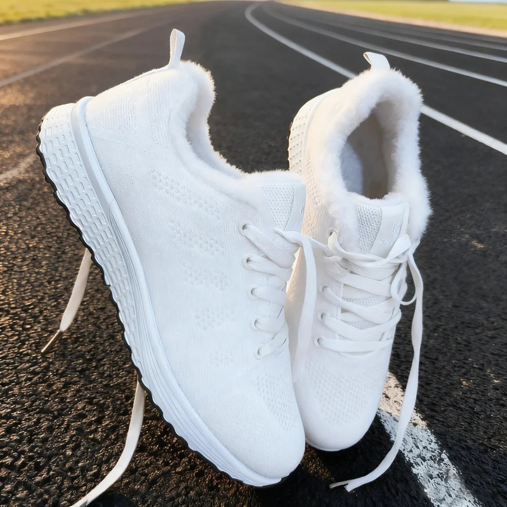 plushy - Winter fashion plush walking flats, sports shoes, women's casual shoes