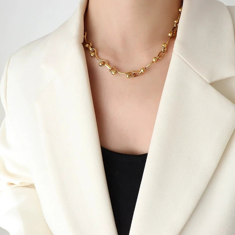 LIORÉ - 
Liora High Quality Stainless Steel Irregularly Chain Necklace Bracelet For Women Men Charm Women's Two Pieces Jewelry Set Gifts