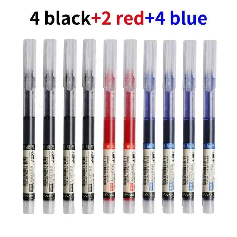 10Pcs High Quality Needle Type Gel Pens Black Blue Red Ink Straight Liquid Gel Pen For School Student Stationery Office Supplies
