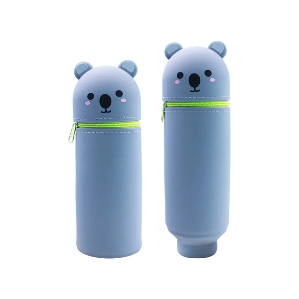 1pc Cartoon Foldable Pencil Case Silicone Dirt Resistant Pen Container Animal Shape Rabbit Shark Pen Box for Students