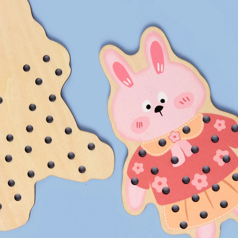 Wooden Lacing Toys Montessori Sensory Toys Sewing Cards Lacing Playing Game for Kid Preschool Learning Activity Fine Motor Skill