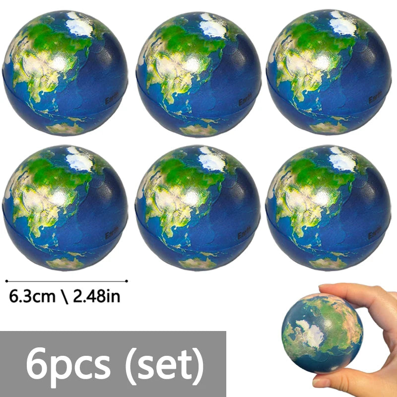 Mini World Earth Stress Balls Children Toy Foam Planet PU Globe Squeezable Balls Finger Exercise Educational Stress Relief Toys