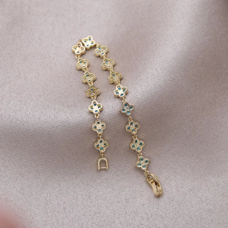 Florivra - Korean new design fashion jewelry 14K gold plated luxury blue zircon flower bracelet elegant women's daily work accessories