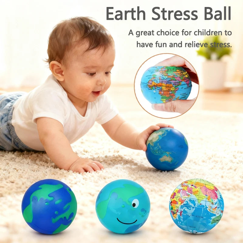 Mini World Earth Stress Balls Children Toy Foam Planet PU Globe Squeezable Balls Finger Exercise Educational Stress Relief Toys