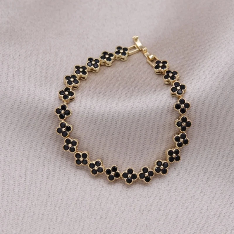 Florivra - Korean new design fashion jewelry 14K gold plated luxury blue zircon flower bracelet elegant women's daily work accessories