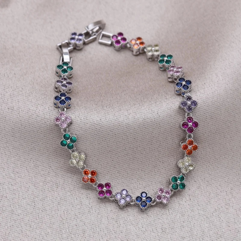 Florivra - Korean new design fashion jewelry 14K gold plated luxury blue zircon flower bracelet elegant women's daily work accessories