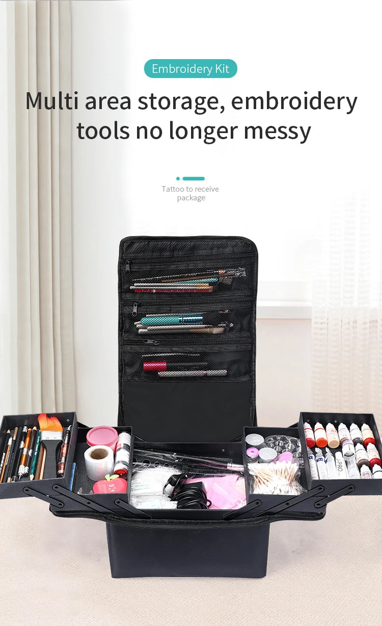 Train Case - for Women, Travel Bag Storage Box,4 Tier Professional Nail Organizer Case with Adjustable