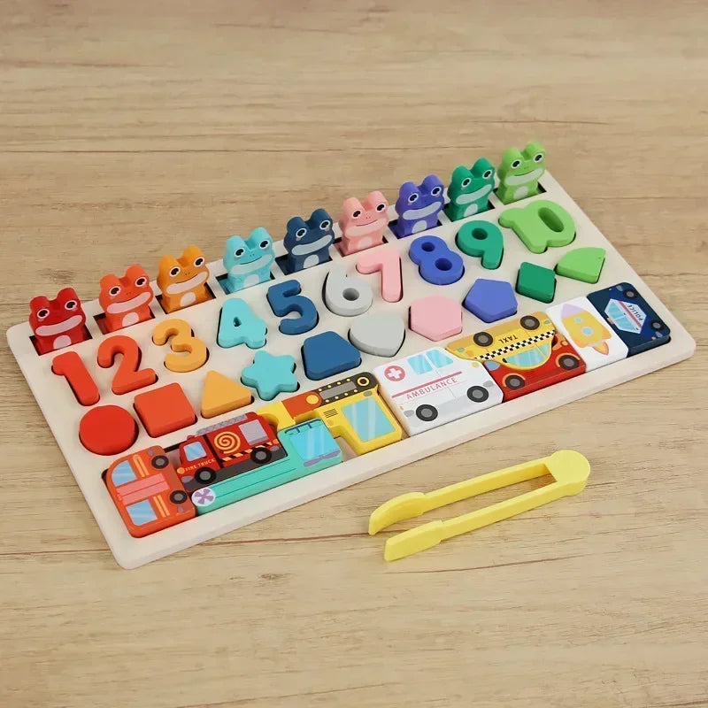 Montessori Toys Wooden Number Puzzle Sorting For Toddlers Shape Sorter Counting Fishing Game Educational Math Stacking Block