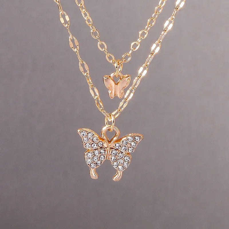 Aurivelle - Y2K Crystal Butterfly Heart Necklace Fashion Kpop Shiny Clavicle Chain Necklaces for Women Girls New Trend Party Gifts Jewelry
