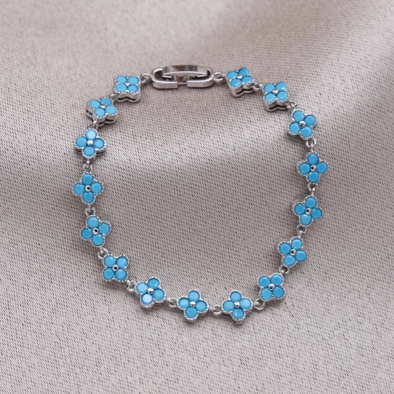 Florivra - Korean new design fashion jewelry 14K gold plated luxury blue zircon flower bracelet elegant women's daily work accessories