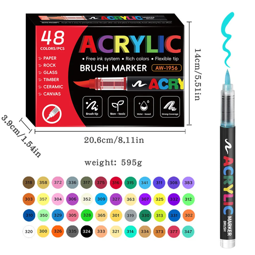 12/24/36/48Colors/set Acrylic Marker Pen Paint Brush Pen Painting Coloring Pen DIY Graffiti Art Making School and Office Supplie