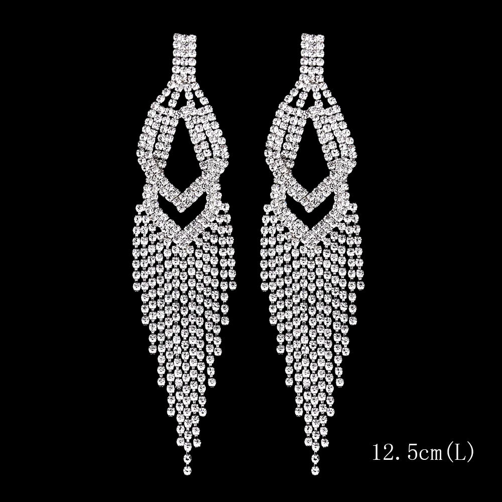 Brillessa - BLIJERY Bling Rhinestone Crystal Long Tassel Drop Earrings for Women Big Hanging Dangle Earrings Brincos Bridal Wedding Jewelry