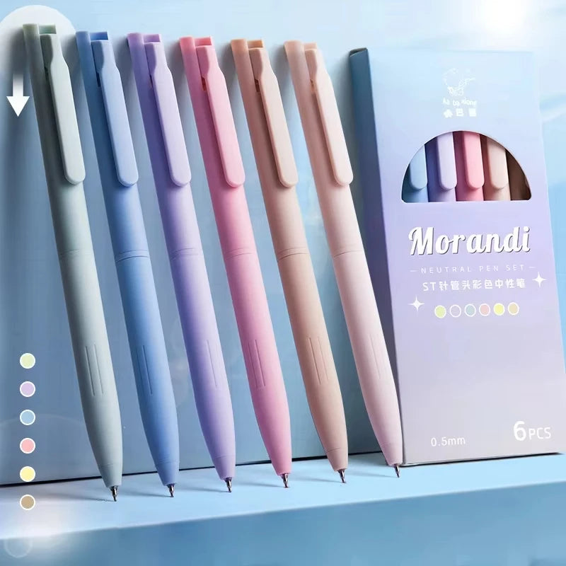 6Pcs Pastel Gel Pens Set 0.5mm Fine Point Quick Dry No Smear Retractable Colored Ink Cute Portable Design for Study Stationery