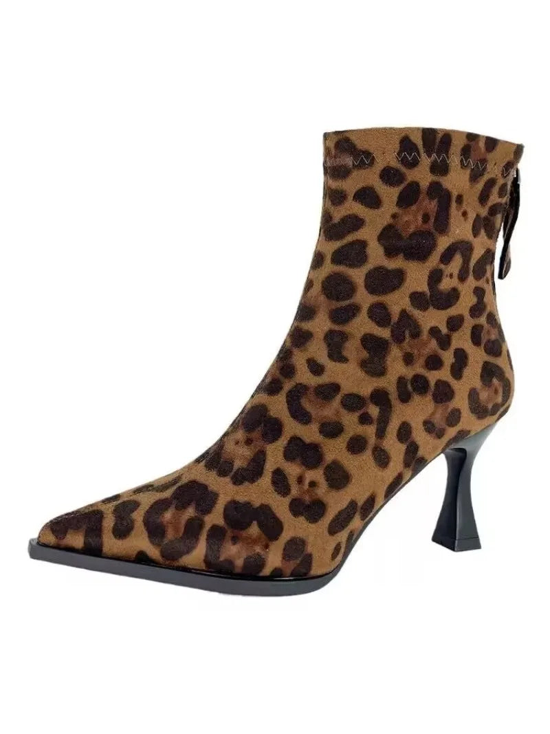 Wildura - Autumn Women's High Heel Leopard Print Ankle Boots New Winter Pointed Head Thin Heel Chelsea Boots for Shoes Dress D503